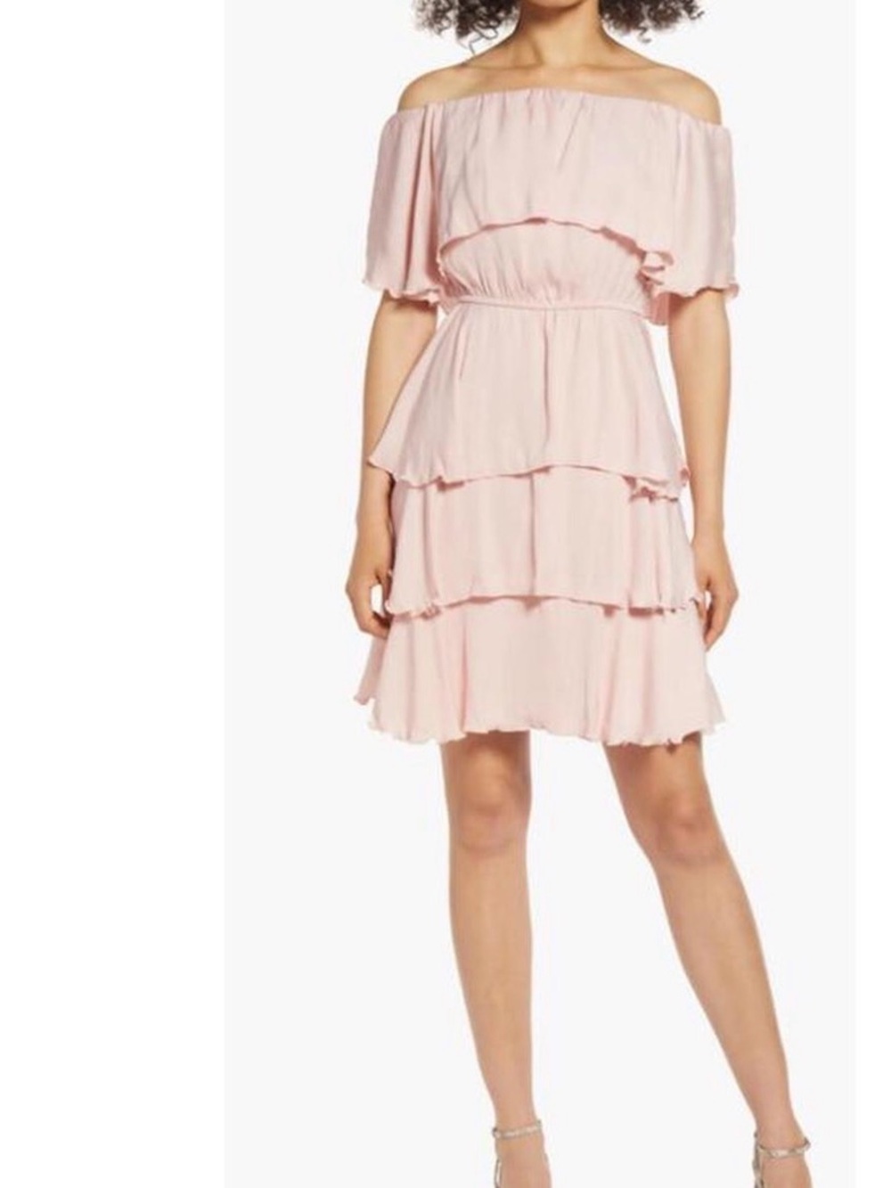 Sam Edelman Blush Pink One-Shoulder Tiered Ruffle Dress